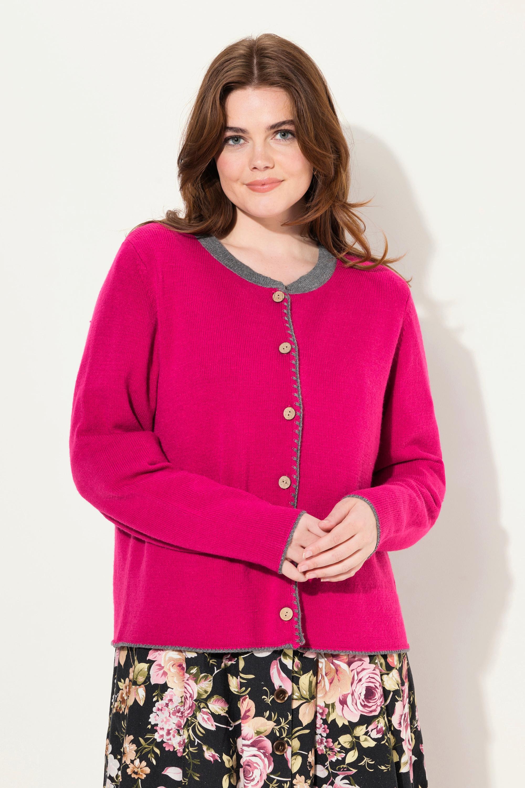 Ulla Popken Strickjacke Hirsch-Stickerei Trachtenknöpfe Stehkragen  