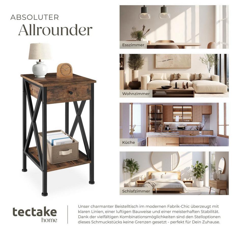 Tectake Beistelltisch Dayton Industrial Style Holz und Stahl  