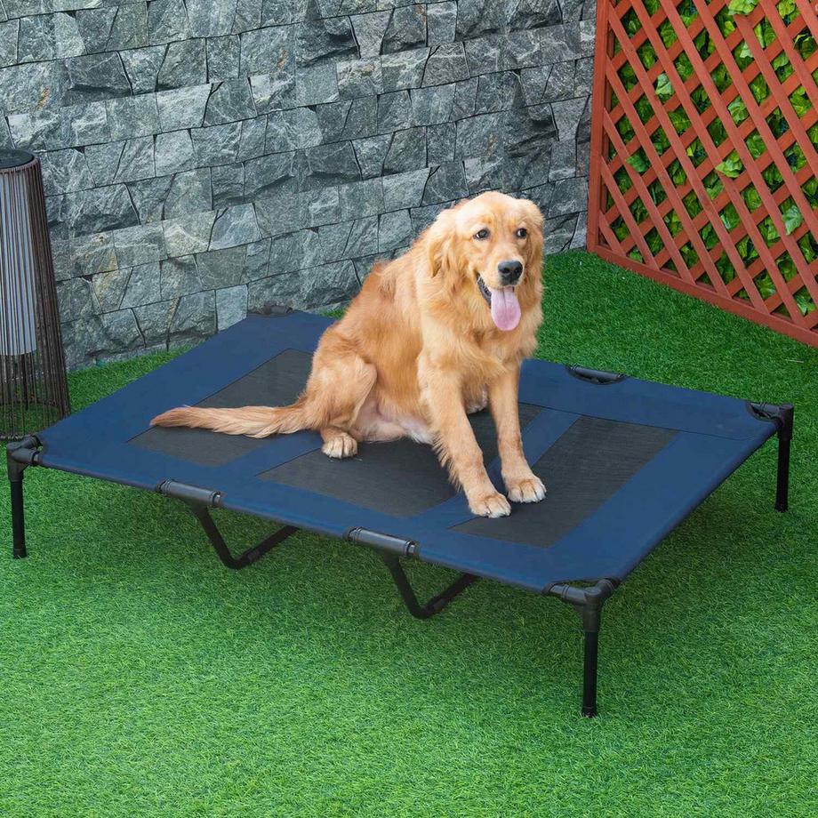 Northio  Letto Per Cani Lettino Per Cani Da Esterno Letto Per Gatti In Metallo Tessuto Oxford Blu Scuro 122X92X23 Cm 