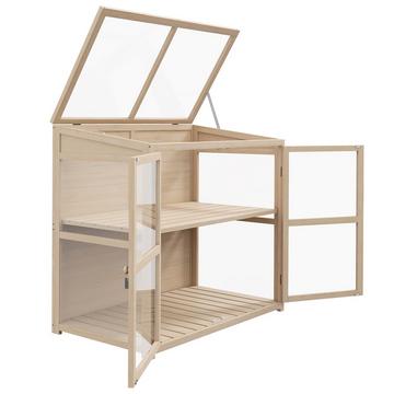 Serra Fredda In Legno A 2 Livelli Con Doppia Porta E Lucernario, Antivento, Naturale, 103X61X103 Cm