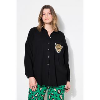 Studio Untold  Musselin Bluse, oversized, Tasche mit Leo-Patch 