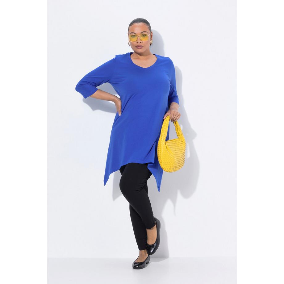 Ulla Popken T-shirt long finition en pointes coupe évasée décolleté en V manches 3/4  