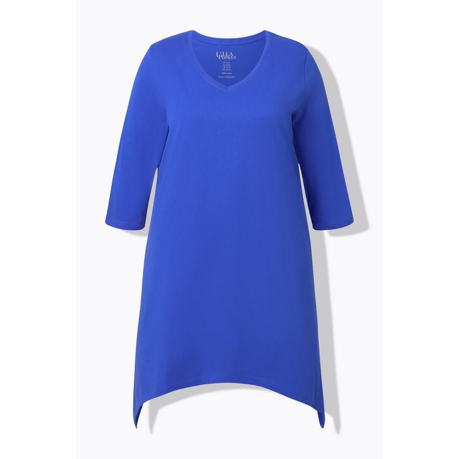 Ulla Popken T-shirt long finition en pointes coupe évasée décolleté en V manches 3/4  