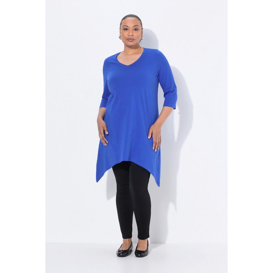 Ulla Popken T-shirt long finition en pointes coupe évasée décolleté en V manches 3/4  