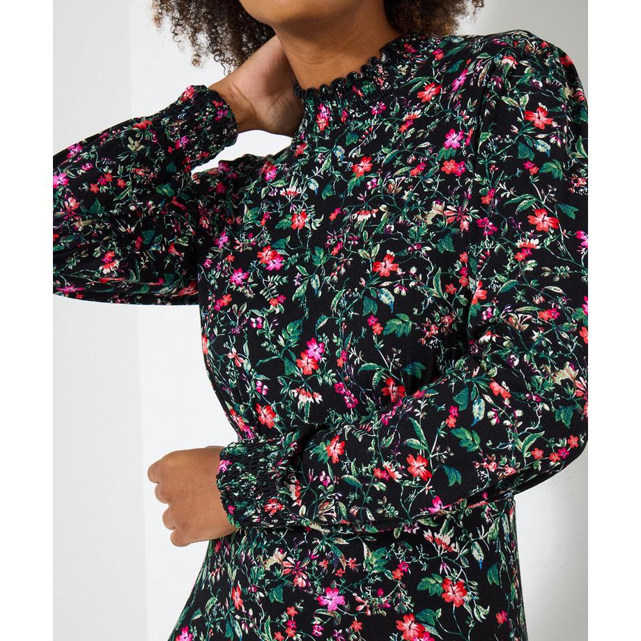 Joe Browns Abito Midi in Jersey Collo Alto Balze Stampa Floreale Invernale  