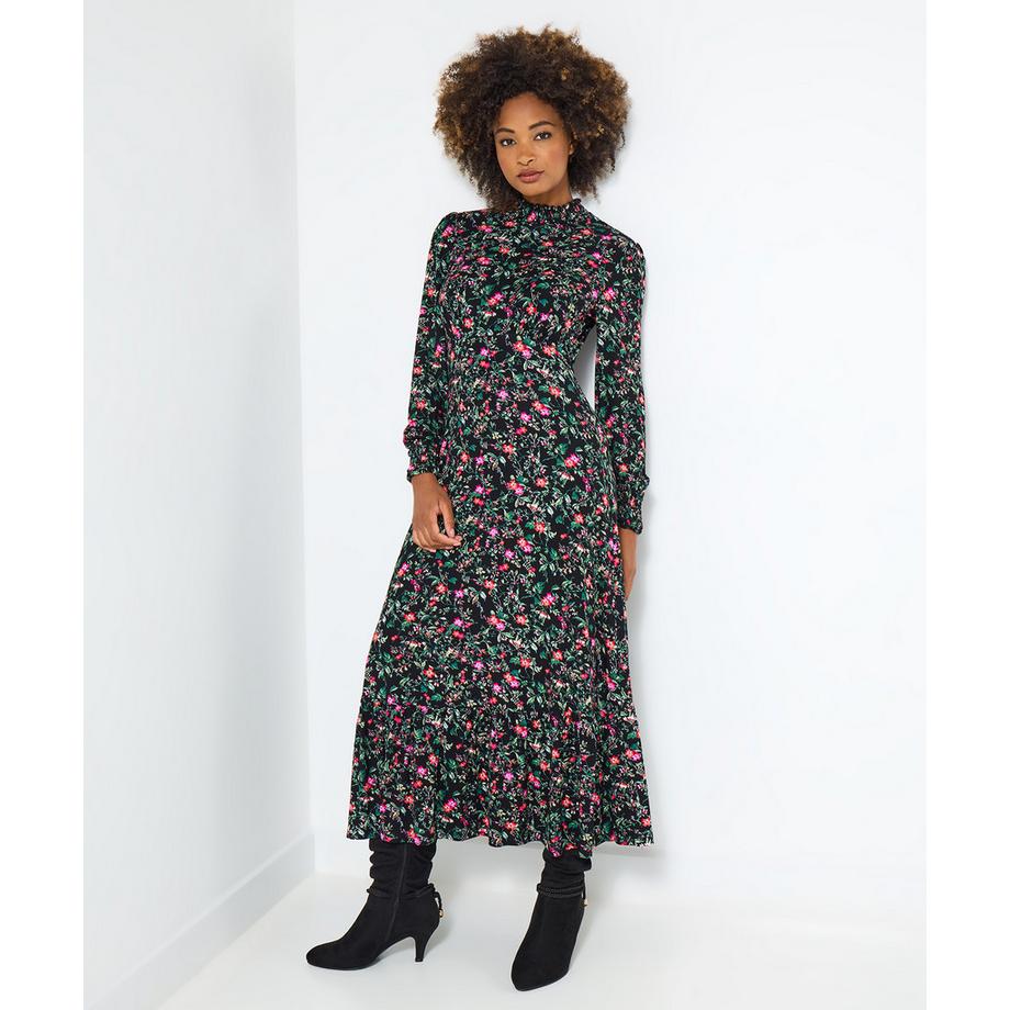 Joe Browns Abito Midi in Jersey Collo Alto Balze Stampa Floreale Invernale  
