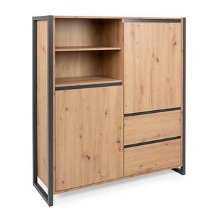 Calicosy Credenza alta a 2 ante e 3 cassetti L120 cm - Decorazione legno chiaro  