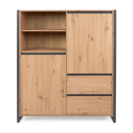 Calicosy Credenza alta a 2 ante e 3 cassetti L120 cm - Decorazione legno chiaro  