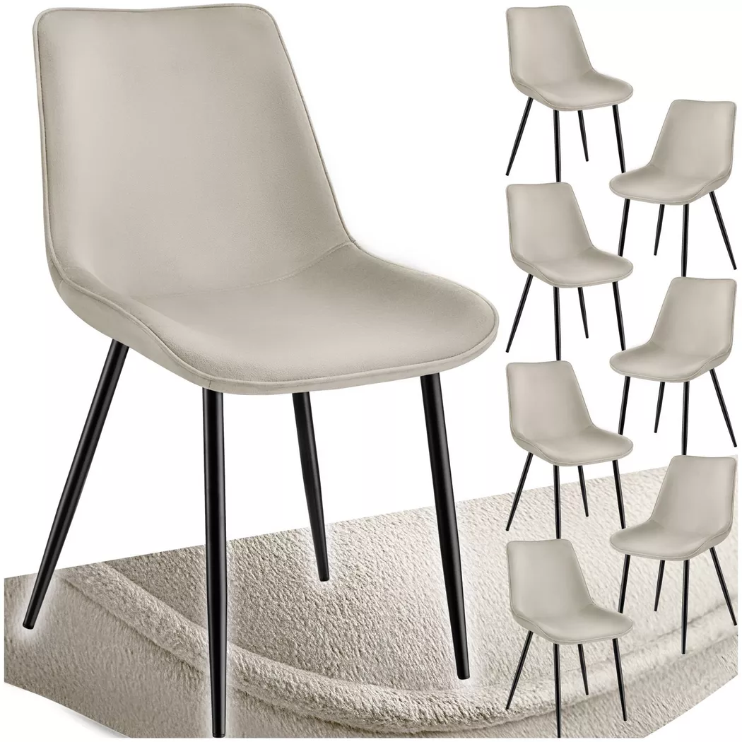 Tectake - Lot de chaises MONROE rembourrées aspect velours, 8 Stück, Creme