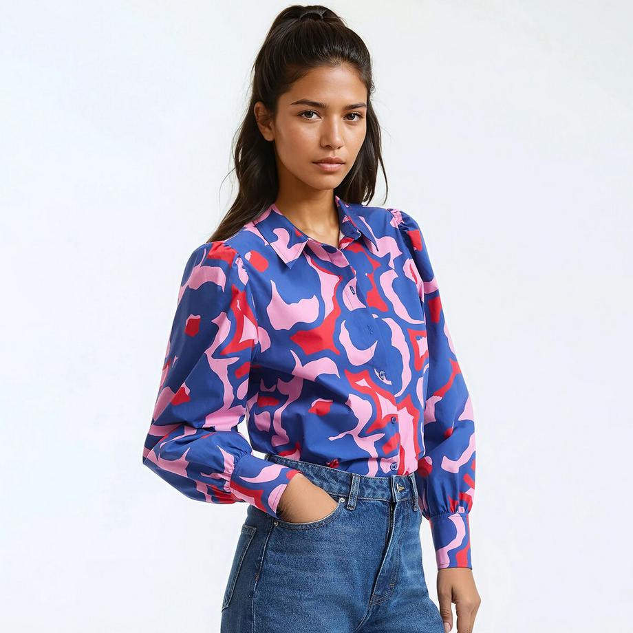Hemdbluse mit langen Ärmeln und Blumenprint