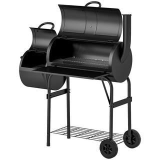 Northio Gril à charbon en acier Fumoir pour barbecue avec couvercle Thermomètre Roues Étagère Chariot à gril mobile avec alimentation en air Plateau à charbon, gril à charbon Chariot à charbon de bois pour barbecue camping, jardin 109x60x120 cm  
