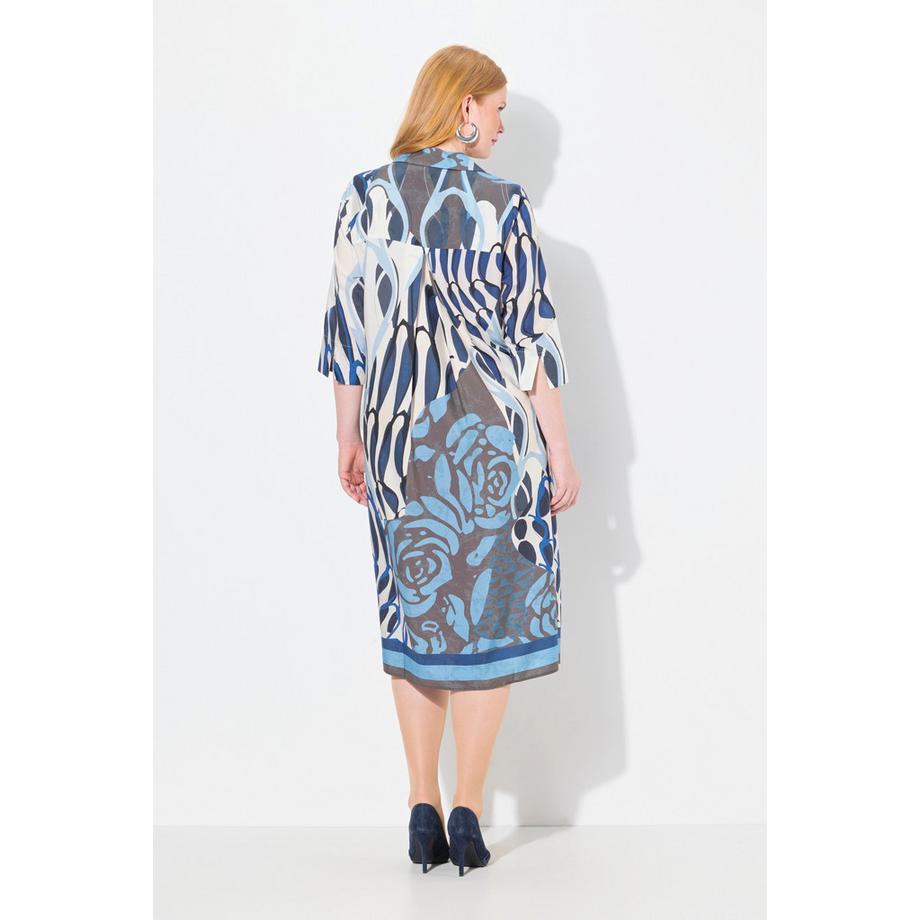 Ulla Popken Robe midi Lyocell Coupe évasée Col chemise Manches 3/4  