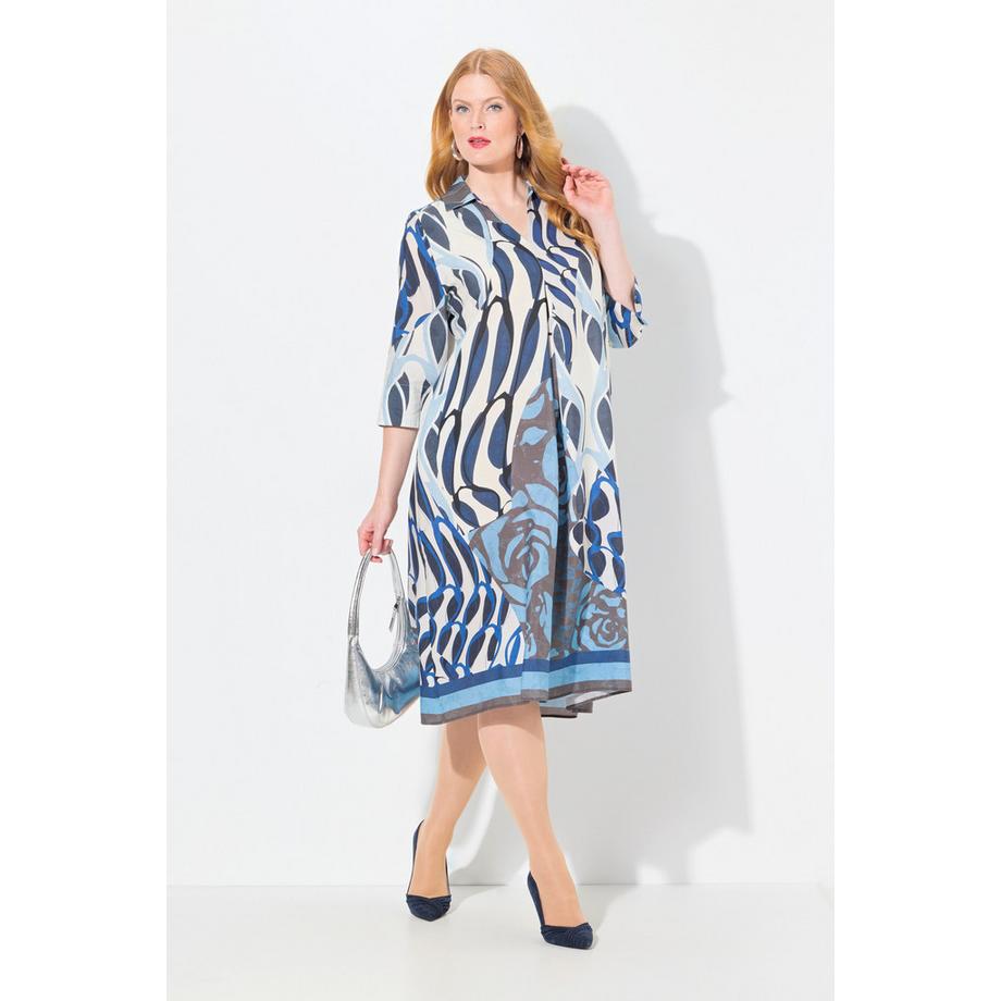 Ulla Popken Robe midi Lyocell Coupe évasée Col chemise Manches 3/4  