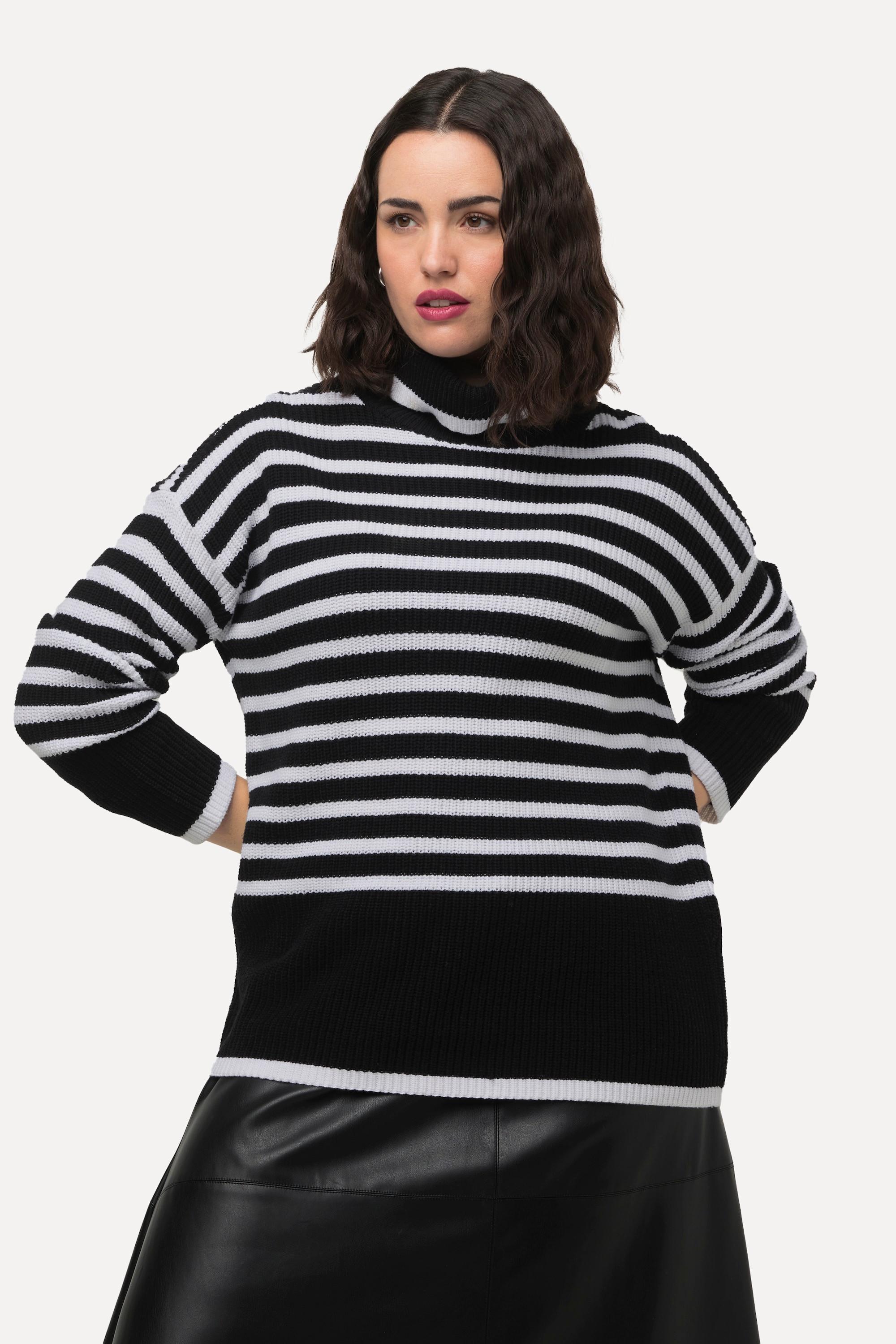 Ulla Popken  Pullover, Streifen, Rippstrick, Rollkragen, Langarm 