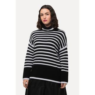 Ulla Popken  Pullover, Streifen, Rippstrick, Rollkragen, Langarm 