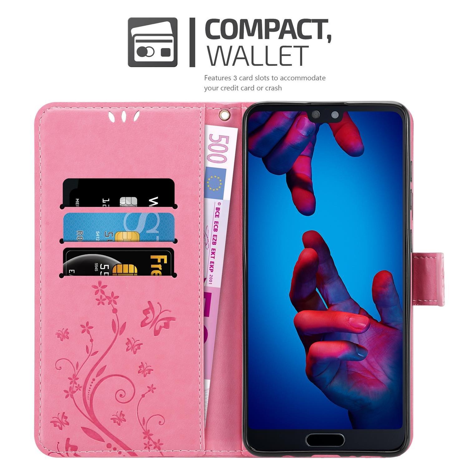 Cadorabo  Housse compatible avec Huawei P20 - Coque de protection au design floral avec fermeture magnétique, fonction de support et emplacements pour cartes 