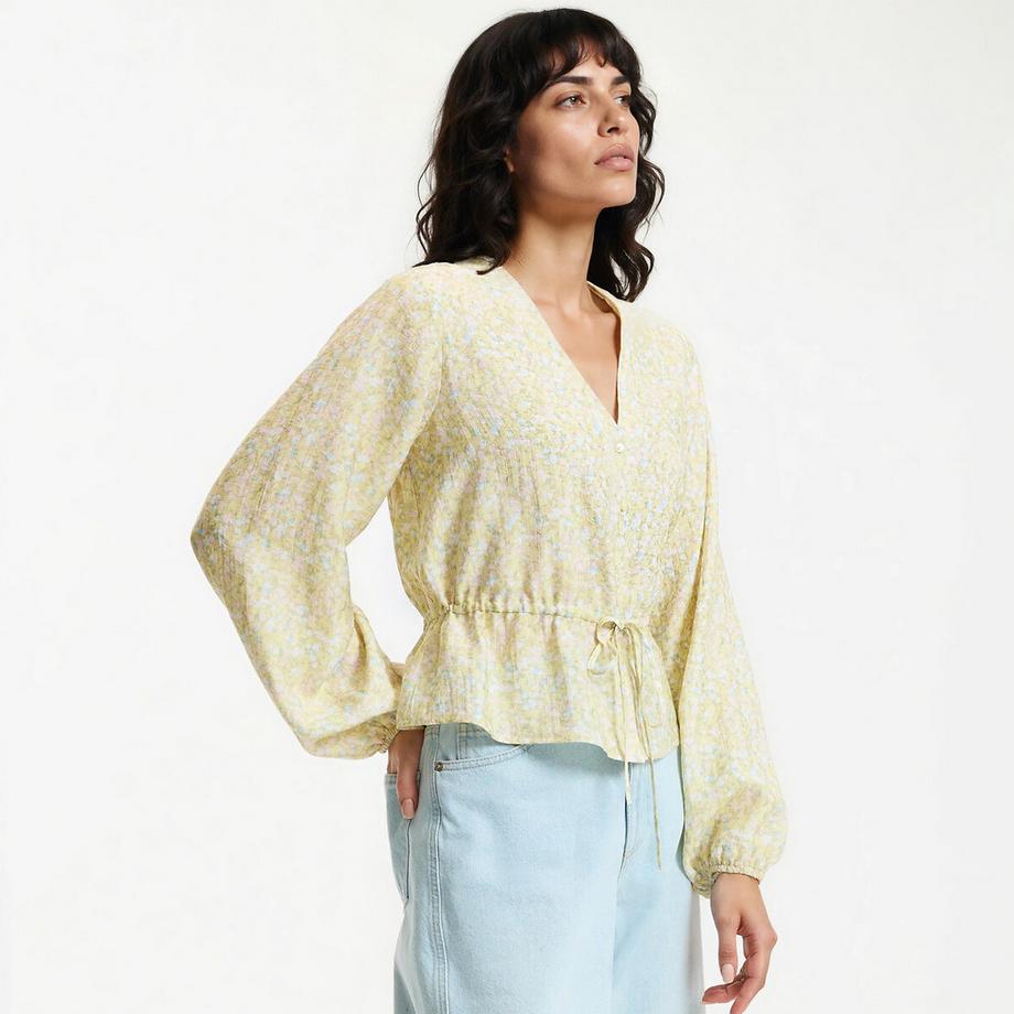 Langärmelige Bluse mit V-Ausschnitt und Blumen-Print