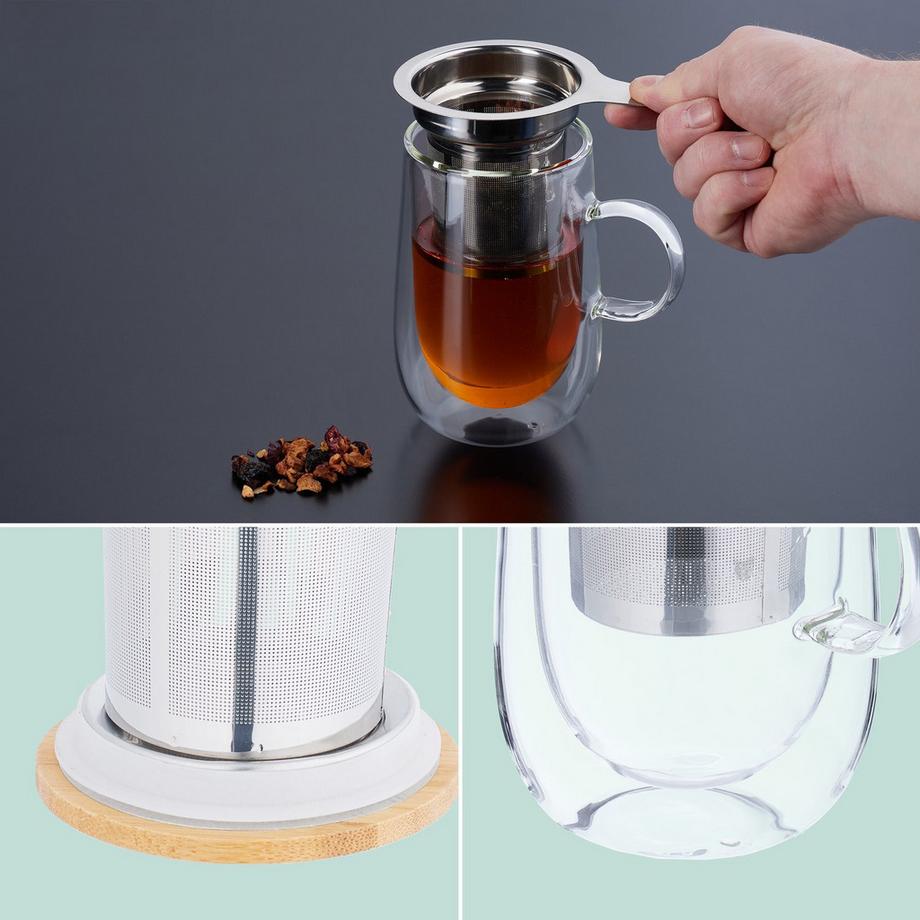 Northix Verre à thé avec passoire à thé et couvercle en bambou  