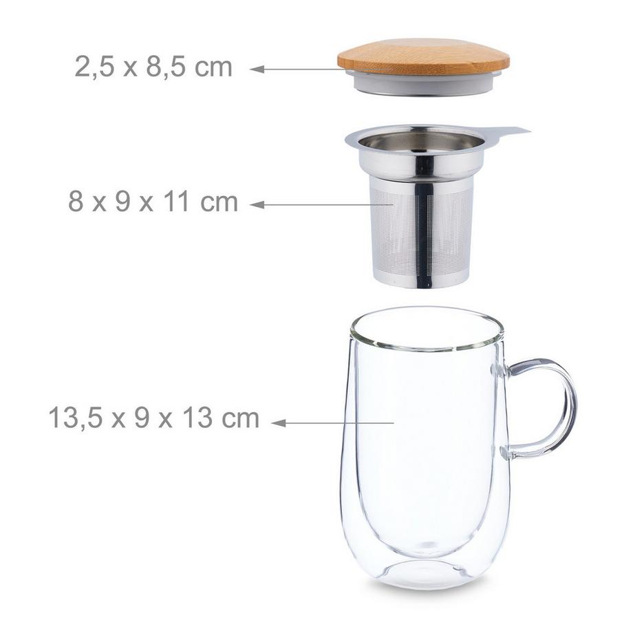 Northix Verre à thé avec passoire à thé et couvercle en bambou  