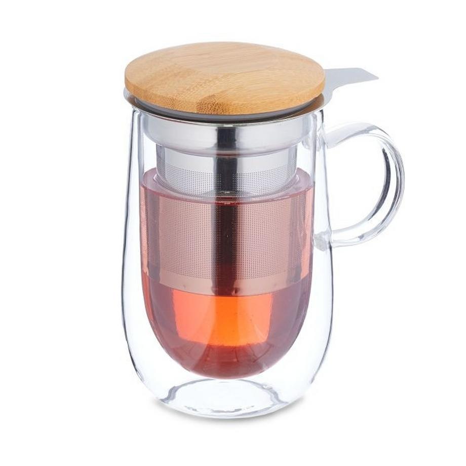Bicchiere da tè con colino e coperchio in bambù
