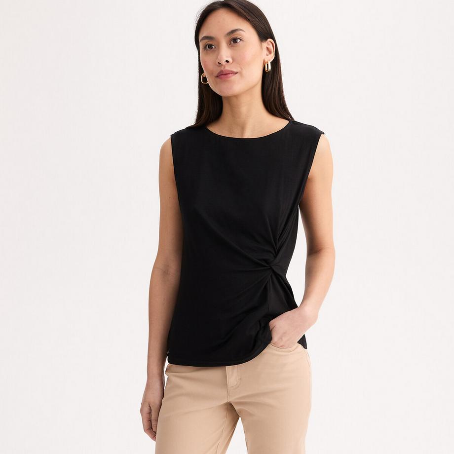 T-shirt sans manches drapé col rond&nbsp;