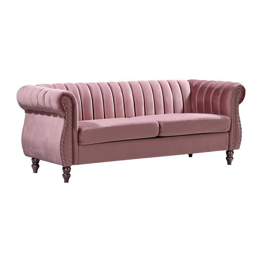 Vente-unique Divano Chesterfield 3 posti in Velluto Rosa antico - TRUMBO  