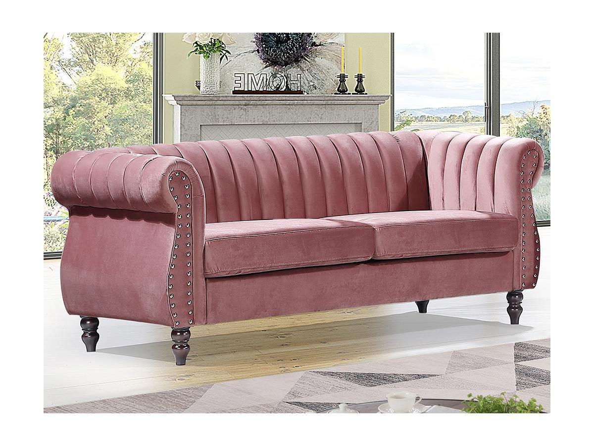 Vente-unique Chesterfield-Sofa - 3-Sitzer - Samt - Altrosa - TRUMBO  