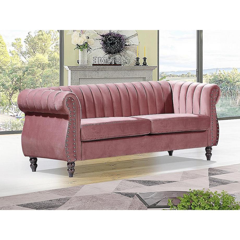 Vente-unique Divano Chesterfield 3 posti in Velluto Rosa antico - TRUMBO  