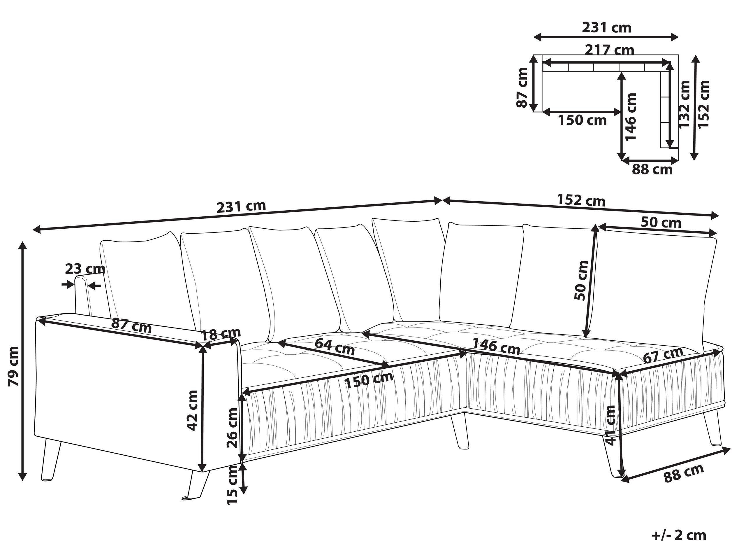 Beliani Ecksofa aus Samtstoff Modern GRENA  