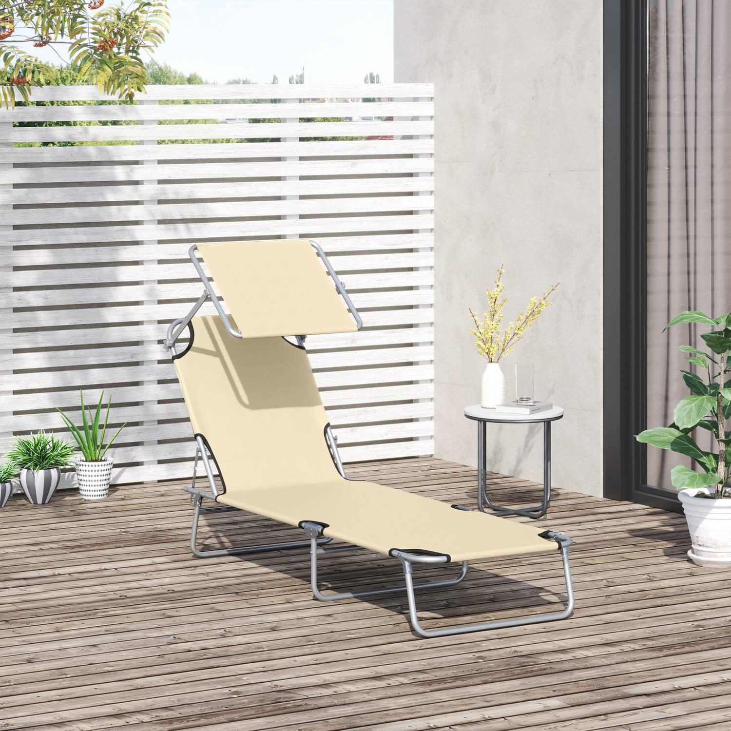 Northio Chaise longue de jardin, chaise longue de bien-être, chaise longue de plage pliable avec protection solaire beige 187 x 58 x 36 cm  