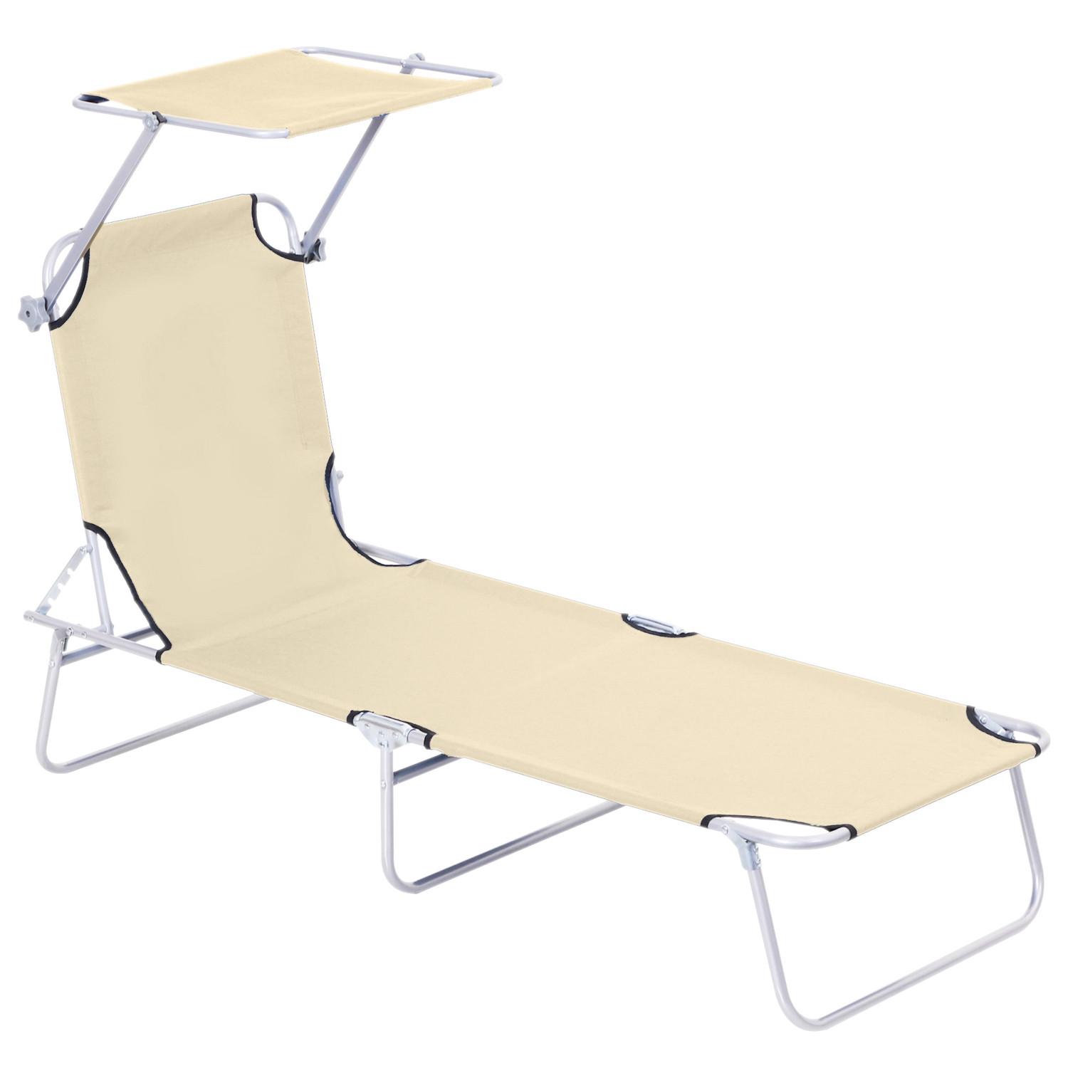 Northio Chaise longue de jardin, chaise longue de bien-être, chaise longue de plage pliable avec protection solaire beige 187 x 58 x 36 cm  