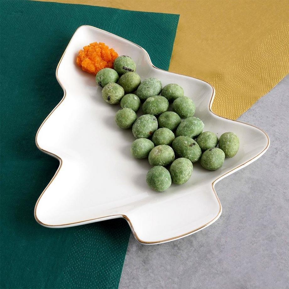 B2X  Assiette sapin de Noël en porcelaine avec détails dorés - Parfaite pour Noël ! 