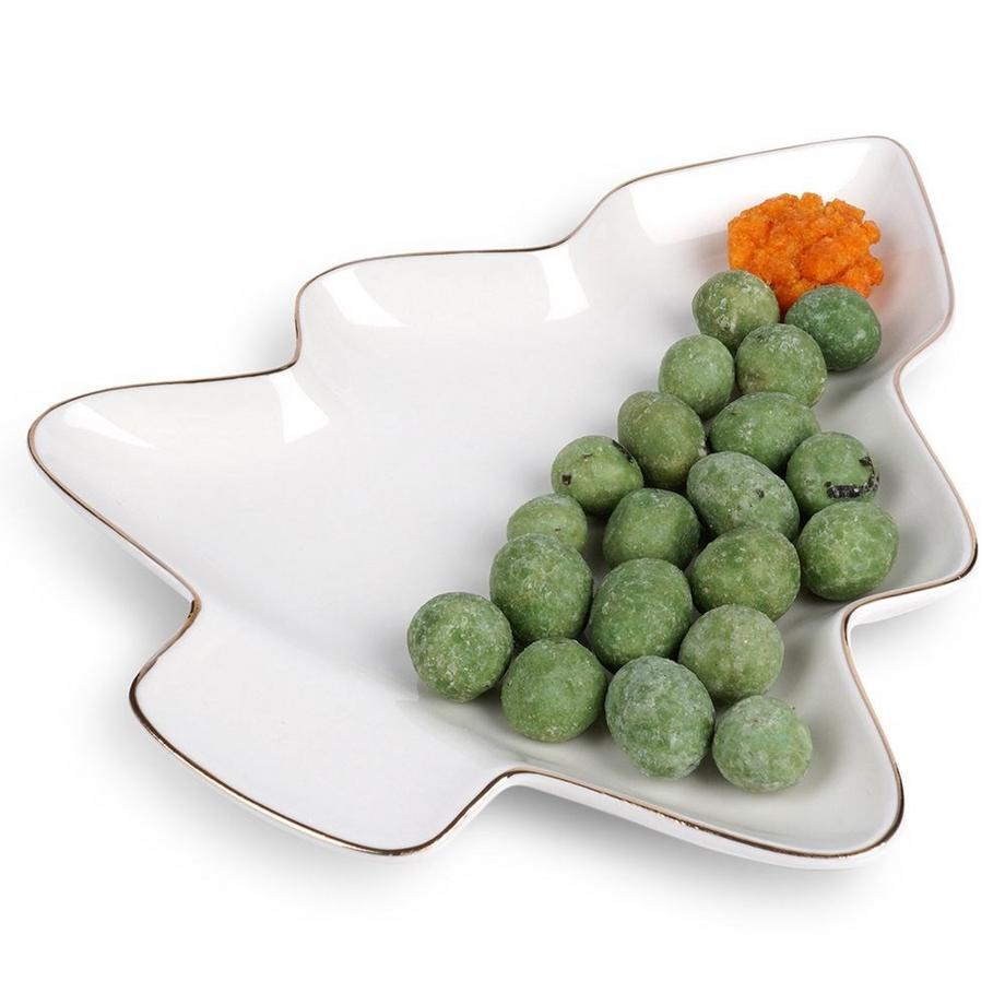 B2X  Assiette sapin de Noël en porcelaine avec détails dorés - Parfaite pour Noël ! 