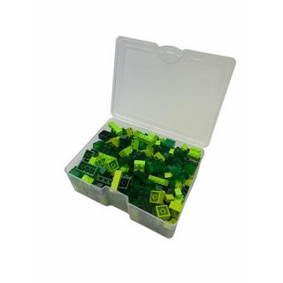 Q-BRICKS  Grünes Mischset, enthält 300 Steine ​​in den Größen 1×1 (60 Stück), 1×2 (60 Stück), 1×4 (60 Stück), 2×2 (60 Stück) und 2×4 (60 Stück) in verschiedenen Grüntönen (Signalgrün, transparentes Signalgrün, Moosgrün, Hellgrün, Grasgrün).             