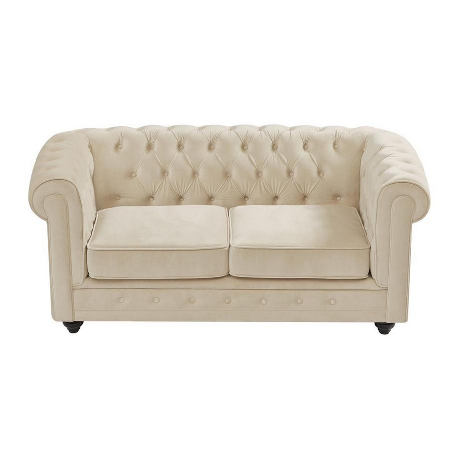 Vente-unique Divano 2 posti in Velluto Beige - CHESTERFIELD  