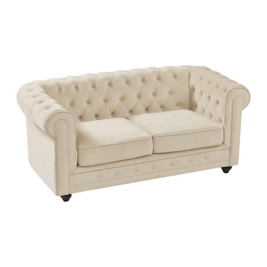 Vente-unique Divano 2 posti in Velluto Beige - CHESTERFIELD  