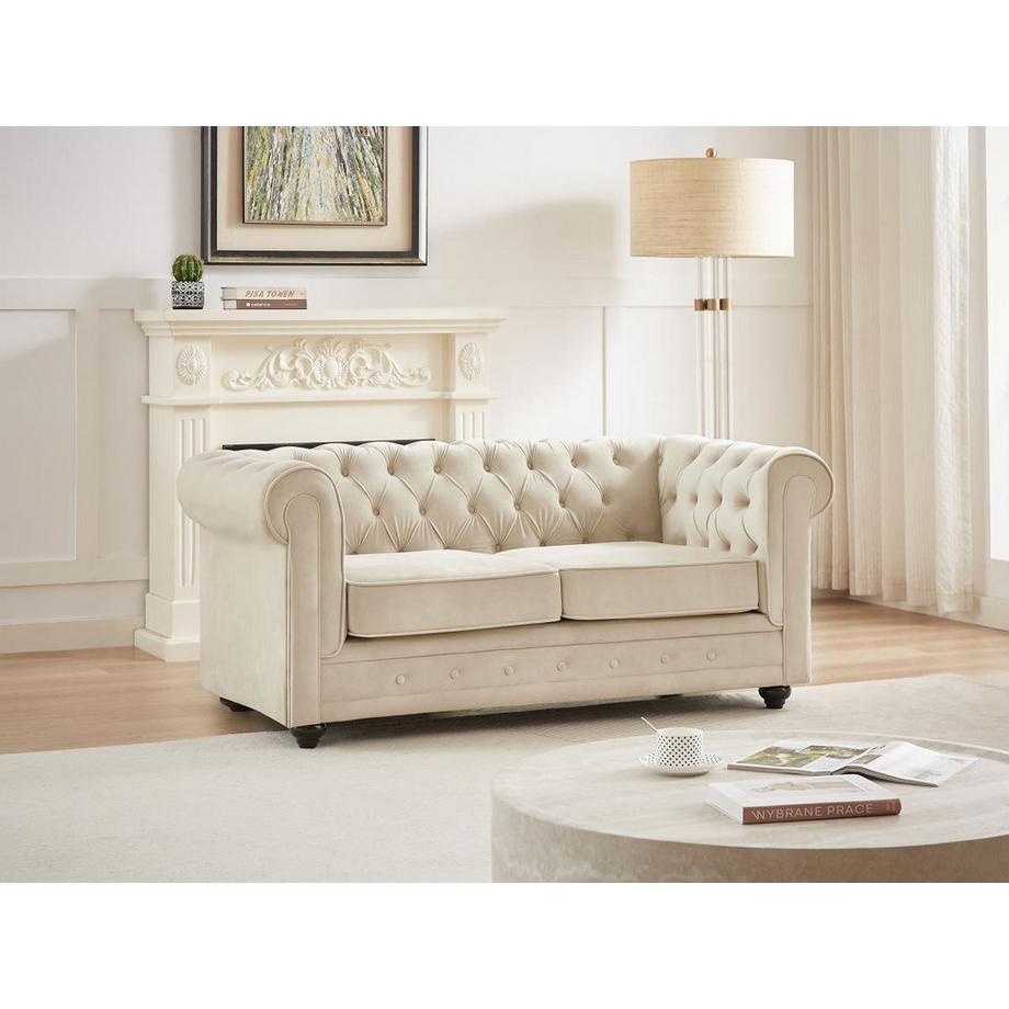 Vente-unique Divano 2 posti in Velluto Beige - CHESTERFIELD  