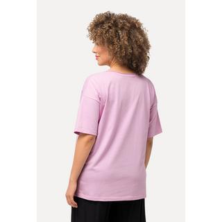 Ulla Popken  T-shirt dal taglio oversize con scritta in spugna, scollo a girocollo e mezze maniche 