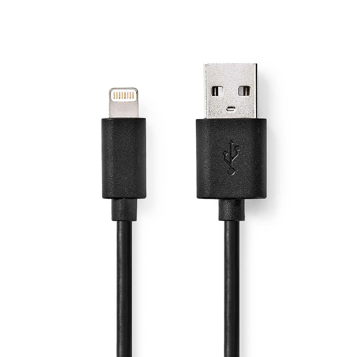 Nedis  Câble Lightning | USB 2.0 | Apple Lightning, 8 broches | USB-A mâle | 480 Mbps | Nickelé | 1.00 m | Rond | PVC | Noir | Boîte 