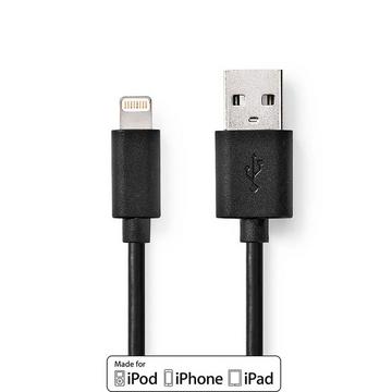 Câble Lightning | USB 2.0 | Apple Lightning, 8 broches | USB-A mâle | 480 Mbps | Nickelé | 1.00 m | Rond | PVC | Noir | Boîte