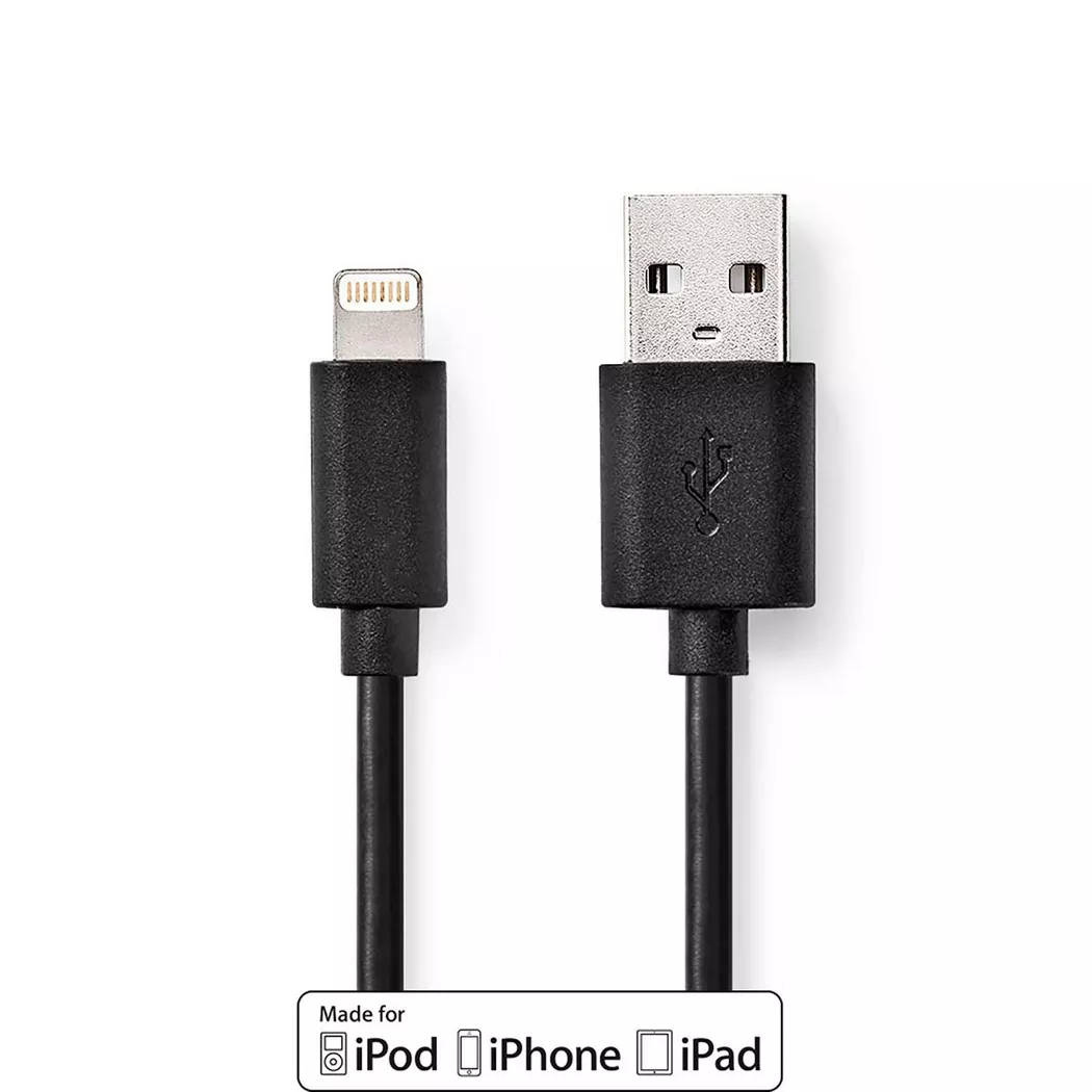 Nedis Lightning Cable | USB 2.0 | Apple Lightning 8-Pin | USB-A Male | 480 Mbps | Nickel Plated | 1.00 m | Round | PVC | Black | Box