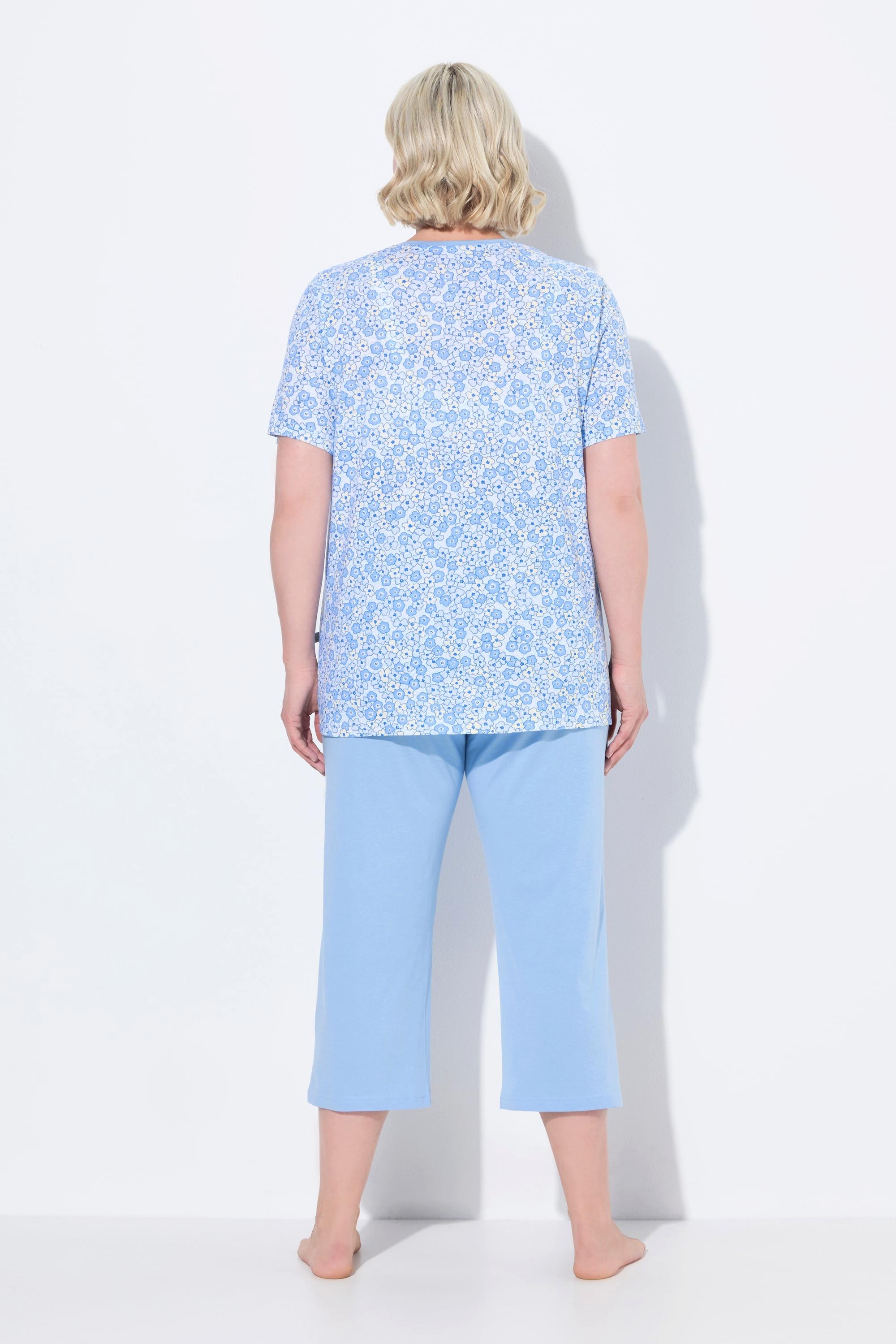 Ulla Popken Pigiama Floreale Scollo a V Maniche Corte Tasche  