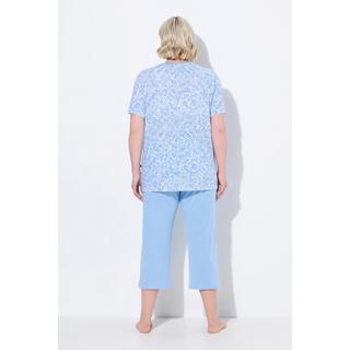 Ulla Popken Pigiama Floreale Scollo a V Maniche Corte Tasche  