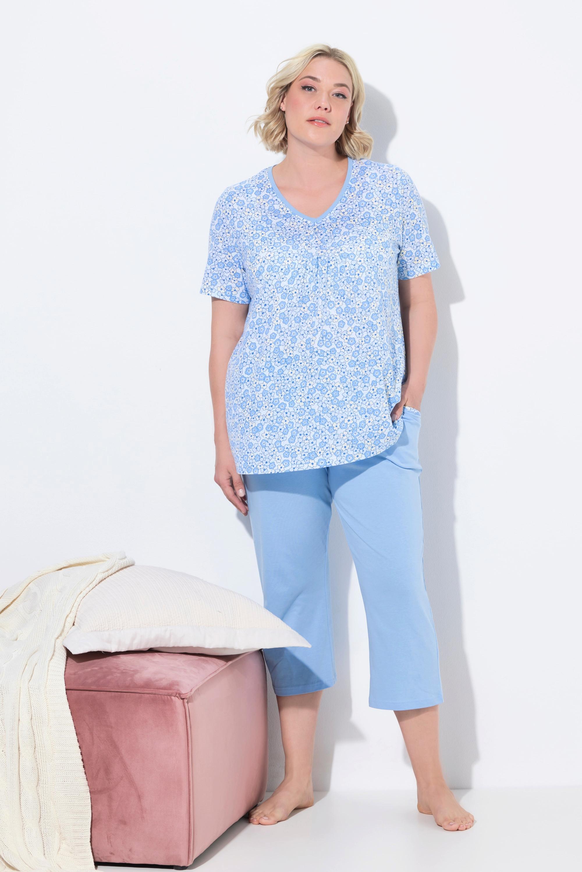 Ulla Popken Pigiama Floreale Scollo a V Maniche Corte Tasche  