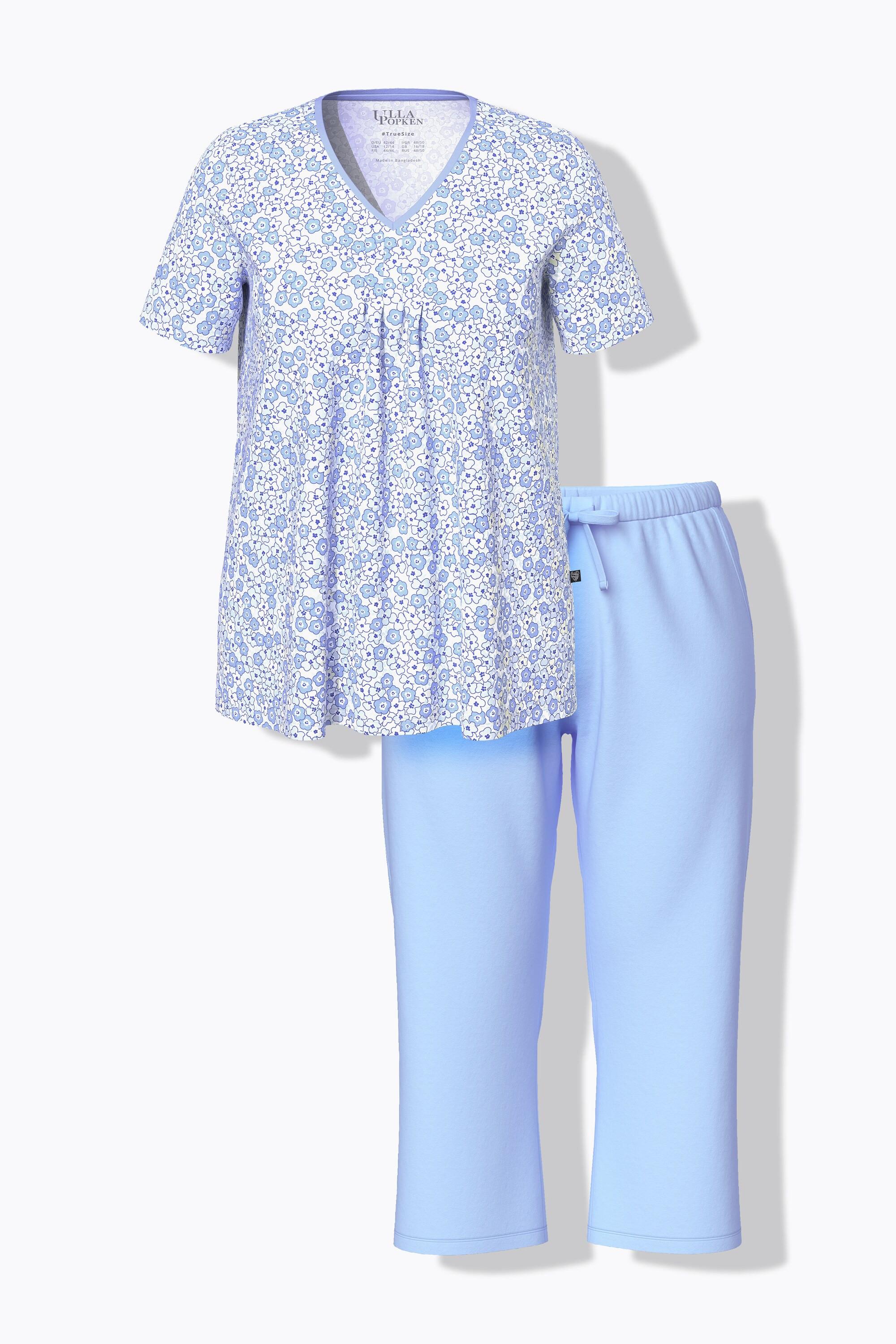 Ulla Popken Pigiama Floreale Scollo a V Maniche Corte Tasche  