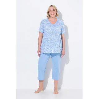 Ulla Popken Pigiama Floreale Scollo a V Maniche Corte Tasche  