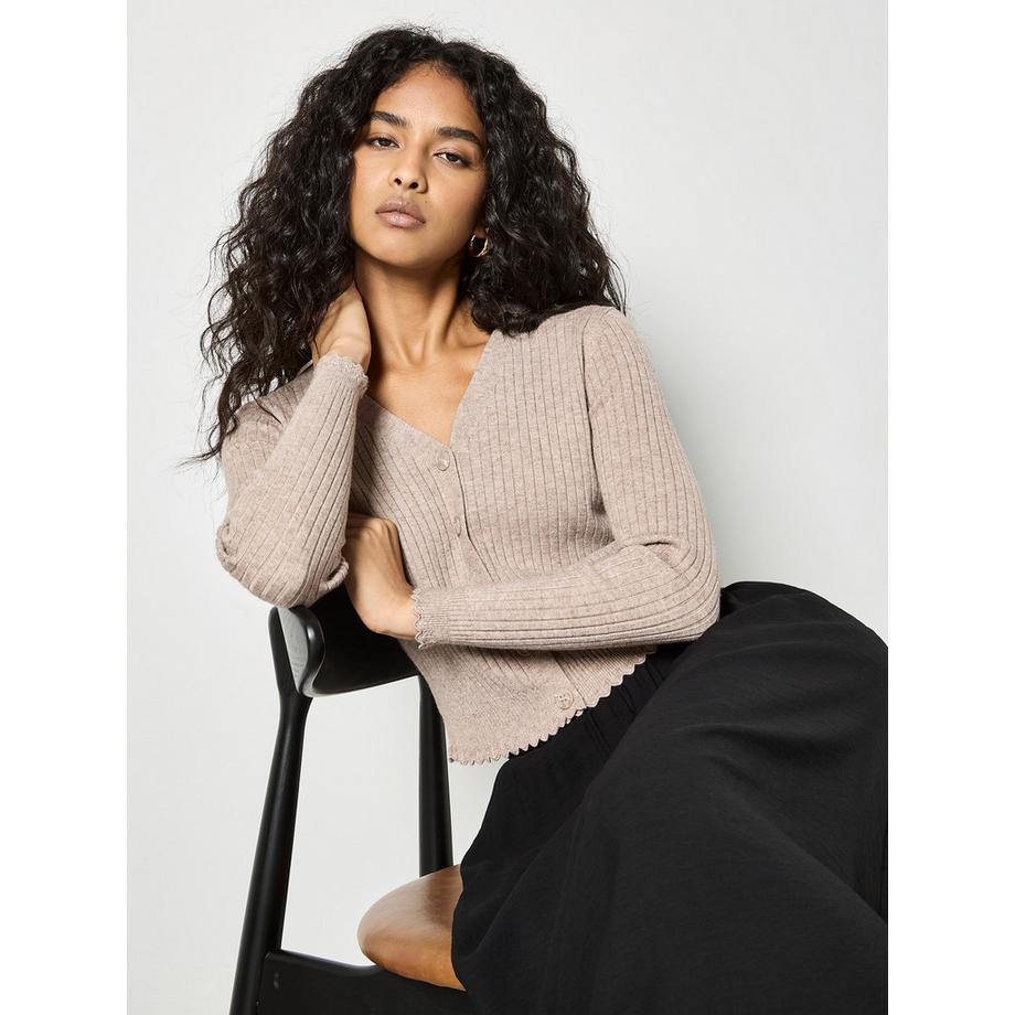 APRICOT Cardigan côtelé Bords Festonnés  