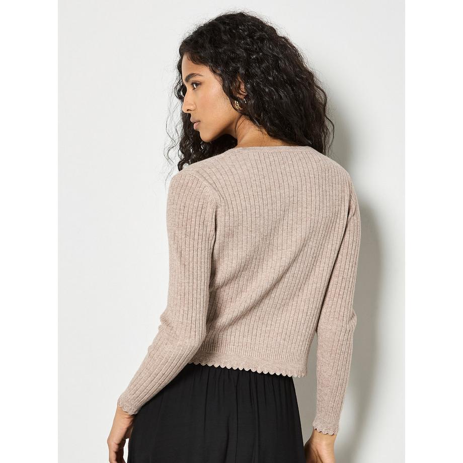 APRICOT Cardigan côtelé Bords Festonnés  