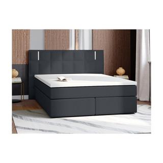 DREAMEA Set boxspring completo testata con LED + reti piedi LED + materasso + topper BILBAO similpelle Antracite  