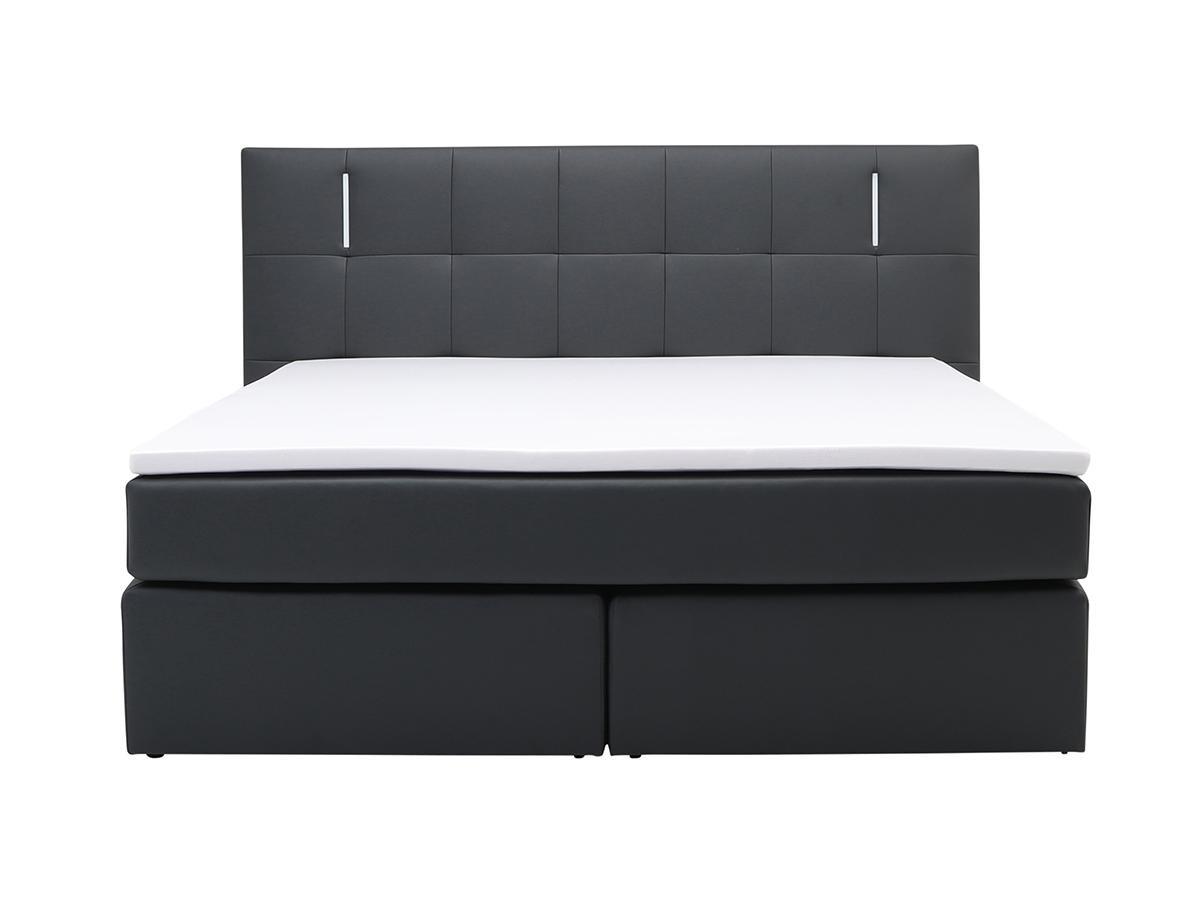 DREAMEA Set boxspring completo testata con LED + reti piedi LED + materasso + topper BILBAO similpelle Antracite  